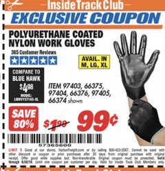 Harbor Freight ITC Coupon HARDY NITRILE-DIPPED WORK GLOVES Lot No. 66374/66375/97404/66376/97405 Expired: 6/30/19 - $0.99
