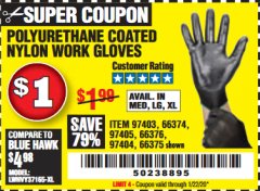 Harbor Freight Coupon HARDY NITRILE-DIPPED WORK GLOVES Lot No. 66374/66375/97404/66376/97405 Expired: 1/22/20 - $1