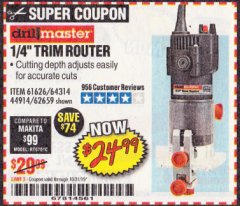 Harbor Freight Coupon DRILL MASTER 2.4 AMP TRIM ROUTER Lot No. 62659/44914/61626/64314 Expired: 10/31/19 - $24.99