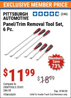 Harbor Freight ITC Coupon PITTSBURGH PANEL/TRIM REMOVAL TOOL SET, 6-PIECE Lot No. 63639 Expired: 9/30/20 - $11.99