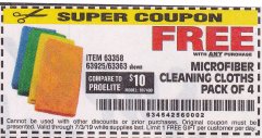 Harbor Freight FREE Coupon GRANT'S MICROFIBER CLEANING CLOTHS 12 IN. X 12 IN., 4-PACK Lot No. 63363/63358/63925 Expired: 7/3/19 - FWP