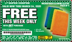 Harbor Freight FREE Coupon GRANT'S MICROFIBER CLEANING CLOTHS 12 IN. X 12 IN., 4-PACK Lot No. 63363/63358/63925 Expired: 3/24/20 - FWP