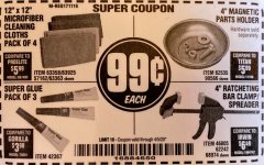 Harbor Freight Coupon GRANT'S MICROFIBER CLEANING CLOTHS 12 IN. X 12 IN., 4-PACK Lot No. 63363/63358/63925 Expired: 6/30/20 - $0.99