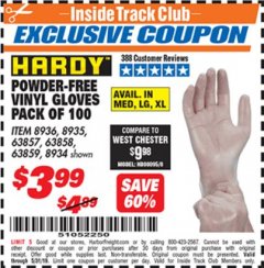 Harbor Freight ITC Coupon HARDY VINYL GLOVES, 100-PACK Lot No. 8934/63857/8935/63858/8936/63859 Expired: 5/31/19 - $3.99