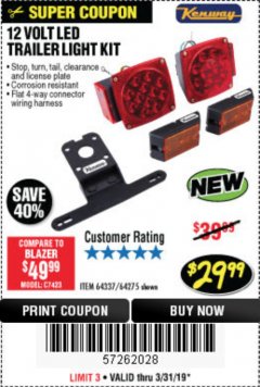 Harbor Freight Coupon KENWAY 12V LED TRAILER LIGHT KIT Lot No. 64275 Expired: 3/31/19 - $29.99