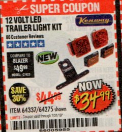 Harbor Freight Coupon KENWAY 12V LED TRAILER LIGHT KIT Lot No. 64275 Expired: 7/31/19 - $34.99