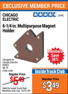 Harbor Freight ITC Coupon CHICAGO ELECTRIC 6-1/4 IN. MULTIPURPOSE MAGNET HOLDER Lot No. 1939 Expired: 10/31/20 - $3.49