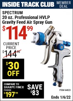 Harbor Freight ITC Coupon SPECTRUM PREMIUM HVLP GRAVITY-FEED AIR SPRAY GUN WITH SIDE FAN CONTROL Lot No. 64823/64824 Expired: 1/6/22 - $114.99
