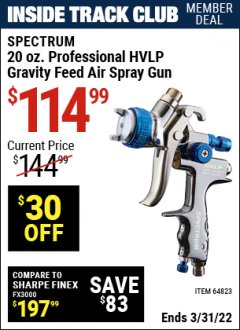 Harbor Freight ITC Coupon SPECTRUM PREMIUM HVLP GRAVITY-FEED AIR SPRAY GUN WITH SIDE FAN CONTROL Lot No. 64823/64824 Expired: 3/31/22 - $114.99