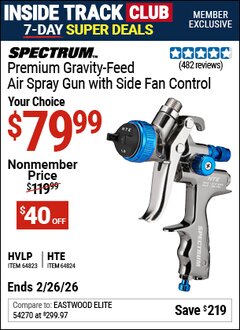 Harbor Freight ITC Coupon SPECTRUM PREMIUM HVLP GRAVITY-FEED AIR SPRAY GUN WITH SIDE FAN CONTROL Lot No. 64823/64824 Expired: 2/26/26 - $79.99