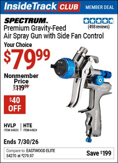 Harbor Freight ITC Coupon SPECTRUM PREMIUM HVLP GRAVITY-FEED AIR SPRAY GUN WITH SIDE FAN CONTROL Lot No. 64823/64824 Expired: 7/30/26 - $79.99