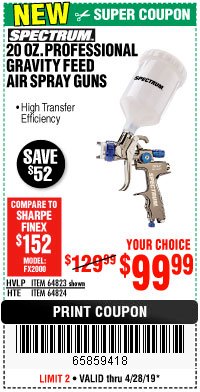 Harbor Freight Coupon SPECTRUM PREMIUM HVLP GRAVITY-FEED AIR SPRAY GUN WITH SIDE FAN CONTROL Lot No. 64823/64824 Expired: 4/28/19 - $99.99