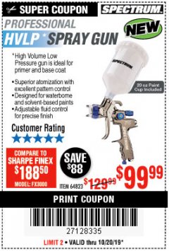 Harbor Freight Coupon SPECTRUM PREMIUM HVLP GRAVITY-FEED AIR SPRAY GUN WITH SIDE FAN CONTROL Lot No. 64823/64824 Expired: 10/20/19 - $99.99