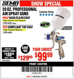 Harbor Freight Coupon SPECTRUM PREMIUM HVLP GRAVITY-FEED AIR SPRAY GUN WITH SIDE FAN CONTROL Lot No. 64823/64824 Expired: 11/24/19 - $99.99