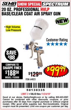 Harbor Freight Coupon SPECTRUM PREMIUM HVLP GRAVITY-FEED AIR SPRAY GUN WITH SIDE FAN CONTROL Lot No. 64823/64824 Expired: 11/24/19 - $99.99