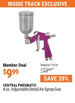 Harbor Freight ITC Coupon CENTRAL PNEUMATIC 4 OZ. ADJUSTABLE DETAIL AIR SPRAY GUN, 0.6 MM NOZZLE Lot No. 92126 Expired: 5/31/21 - $9.99