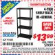 Harbor Freight ITC Coupon U.S. GENERAL 4-TIER SHELF, 23 IN. X 12 IN. X 52 IN. Lot No. 91883 Expired: 7/31/15 - $13.99