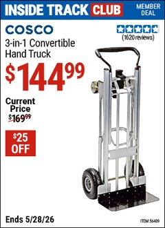 Harbor Freight Coupon COSCO 3-IN-1 CONVERTIBLE HAND TRUCK Lot No. 56409 Valid: 12/31/69 - 5/28/26 - $144.99