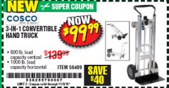 Harbor Freight Coupon COSCO 3-IN-1 CONVERTIBLE HAND TRUCK Lot No. 56409 Expired: 11/9/19 - $99.99