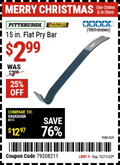 Harbor Freight Coupon PITTSBURGH 15 IN. FLAT PRY BAR Lot No. 2529 Expired: 12/11/21 - $2.99