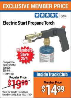 Harbor Freight ITC Coupon CHICAGO ELECTRIC ELECTRIC START PROPANE TORCH Lot No. 91061 Expired: 10/31/20 - $14.99