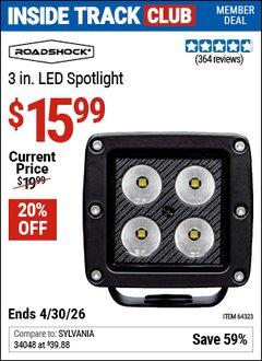Harbor Freight ITC Coupon ROADSHOCK 3 IN. LED LIGHT Lot No. 64323/64322 Expired: 4/30/26 - $15.99