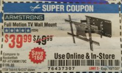 Harbor Freight Coupon ARMSTRONG 37 IN. TO 80 IN. FULL-MOTION TV WALL MOUNT Lot No. 64357 Expired: 10/7/20 - $39.99