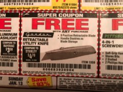 Harbor Freight FREE Coupon GORDON UTILITY KNIFE Lot No. 3359 Expired: 3/2/19 - FWP