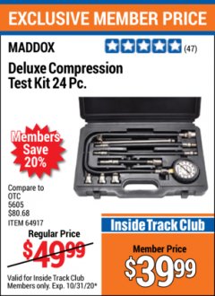 Harbor Freight ITC Coupon MADDOX DELUXE COMPRESSION TEST KIT, 10-PIECE Lot No. 64917 Expired: 10/31/20 - $39.99
