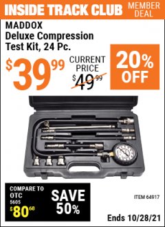 Harbor Freight ITC Coupon MADDOX DELUXE COMPRESSION TEST KIT, 10-PIECE Lot No. 64917 Expired: 10/28/21 - $39.99