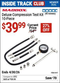 Harbor Freight ITC Coupon MADDOX DELUXE COMPRESSION TEST KIT, 10-PIECE Lot No. 64917 Expired: 4/30/26 - $39.99