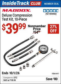 Harbor Freight Coupon MADDOX DELUXE COMPRESSION TEST KIT, 10-PIECE Lot No. 64917 Valid: 12/31/69 - 10/1/26 - $39.99