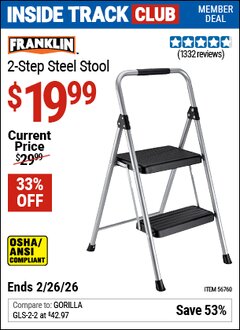 Harbor Freight ITC Coupon FRANKLIN 2-STEP STEEL STOOL Lot No. 56760 Expired: 2/26/26 - $19.99