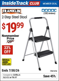 Harbor Freight ITC Coupon FRANKLIN 2-STEP STEEL STOOL Lot No. 56760 Expired: 7/30/26 - $19.99