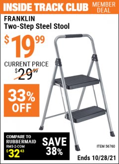 Harbor Freight ITC Coupon FRANKLIN 2-STEP STEEL STOOL Lot No. 56760 Expired: 10/28/21 - $19.99