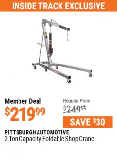 Harbor Freight ITC Coupon PITTSBURGH 2 TON CAPACITY FOLDABLE SHOP CRANE Lot No. 58755 Expired: 7/29/21 - $219.99
