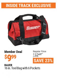 Harbor Freight ITC Coupon BAUER 16 IN. TOOL BAG WITH 6 POCKETS Lot No. 57487 Expired: 4/29/21 - $9.99