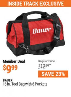 Harbor Freight Coupon BAUER 16 IN. TOOL BAG WITH 6 POCKETS Lot No. 57487 Expired: 7/1/21 - $9.99