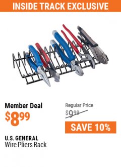 Harbor Freight ITC Coupon U.S. GENERAL WIRE PLIERS RACK Lot No. 70022 Expired: 7/29/21 - $8.99