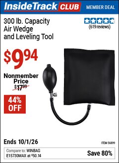 Harbor Freight Coupon 300 LB. AIR WEDGE AND LEVELING TOOL Lot No. 56899 Valid: 12/31/69 - 10/1/26 - $9.94