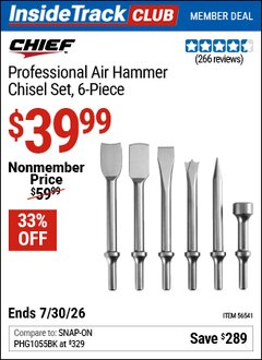 Harbor Freight ITC Coupon CHIEF PROFESSIONAL AIR HAMMER CHISEL SET, 6-PIECE Lot No. 56541 Expired: 7/30/26 - $39.99