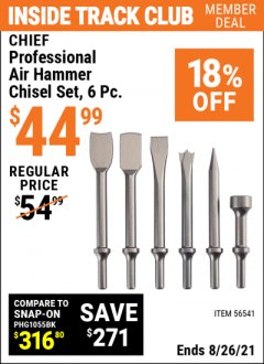 Harbor Freight ITC Coupon CHIEF PROFESSIONAL AIR HAMMER CHISEL SET, 6-PIECE Lot No. 56541 Expired: 8/26/21 - $44.99