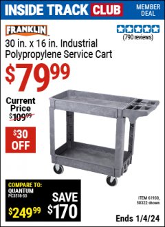 Harbor Freight ITC Coupon FRANKLIN 30 IN. X 16 IN., 2-SHELF UTILITY CART Lot No. 58322/73117 Expired: 1/4/24 - $79.99
