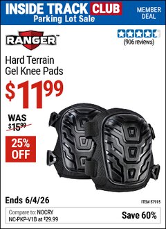 Harbor Freight ITC Coupon RANGER HARD TERRAIN GEL KNEE PADS Lot No. 57915 Expired: 6/4/26 - $11.99