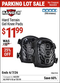 Harbor Freight Coupon RANGER HARD TERRAIN GEL KNEE PADS Lot No. 57915 Expired: 6/7/26 - $11.99