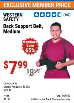Harbor Freight ITC Coupon WESTERN SAFETY BACK SUPPORT BELT Lot No. 94103/94104/94105/94106 Expired: 9/30/20 - $7.99