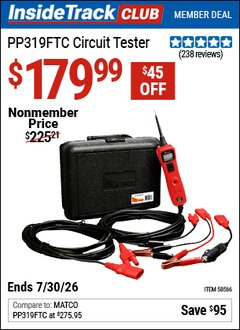 Harbor Freight ITC Coupon POWER PROBE PP319FTC CIRCUIT TESTER Lot No. 58566 Expired: 7/30/26 - $179.99