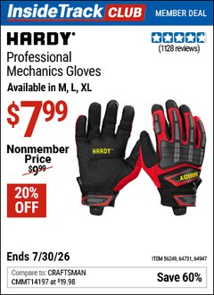 Harbor Freight ITC Coupon HARDY PROFESSIONAL MECHANICS GLOVES Lot No. 64731/62524/62525/64947/56249 Expired: 7/30/26 - $7.99