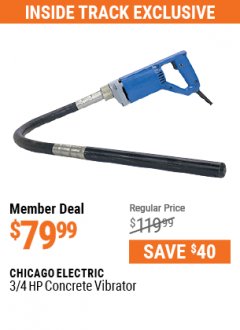 Harbor Freight Coupon CHICAGO ELECTRIC 3/4 HP CONCRETE VIBRATOR Lot No. 34923 Expired: 7/1/21 - $79.99