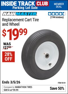 Harbor Freight ITC Coupon HAUL-MASTER REPLACEMENT CART TIRE AND WHEEL Lot No. 56181 Expired: 3/5/26 - $19.99